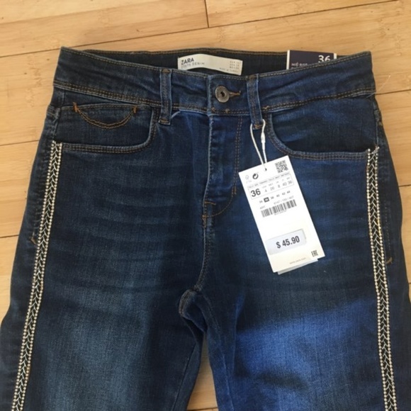 NWT { Zara } Skinny Jeans w/ Jewel Side Stripe - Picture 2 of 7